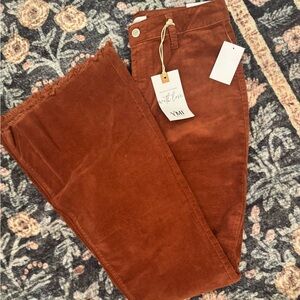 YMI Flare High Rise Pants in Rust